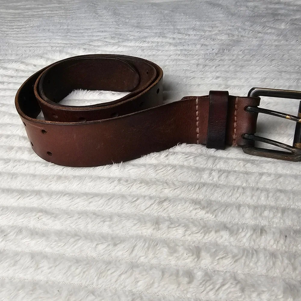 American Eagle Mens Double Prong Leather Belt 40 Brown Rugged Workwear